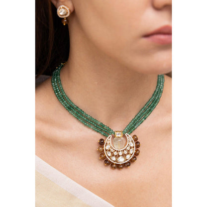 Joules By Radhika Revati Green Kundan Beads Necklace Set