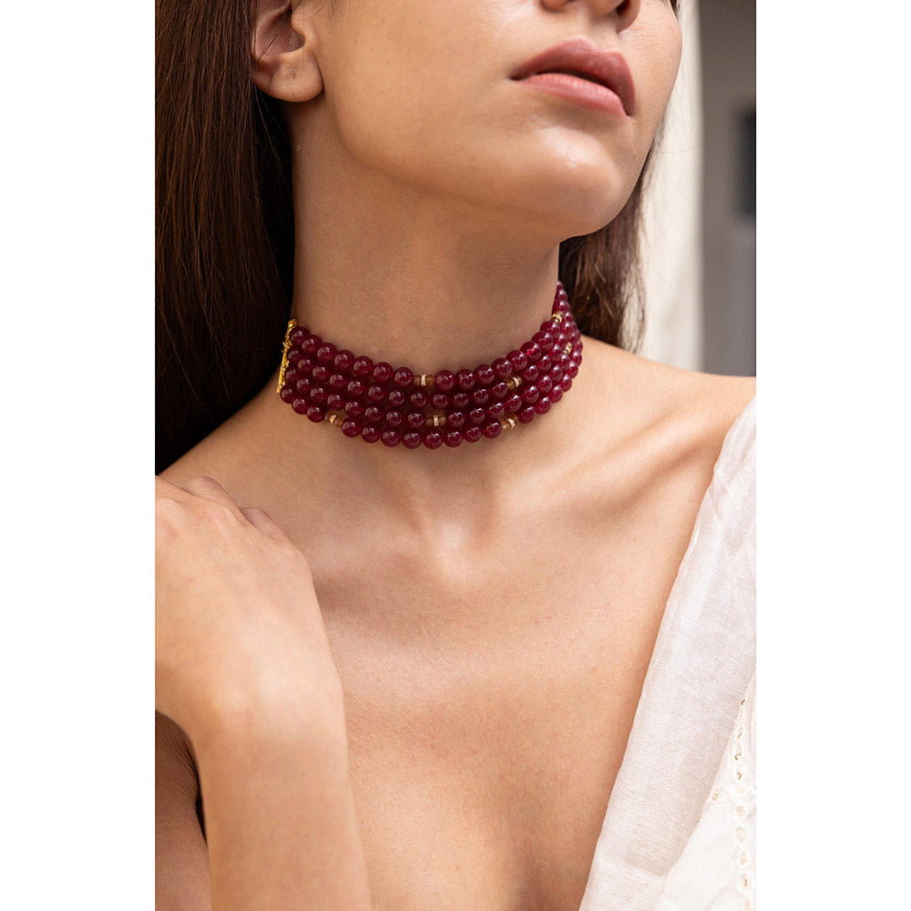 Joules By Radhika Saavi Maroon Multi-Strand Choker