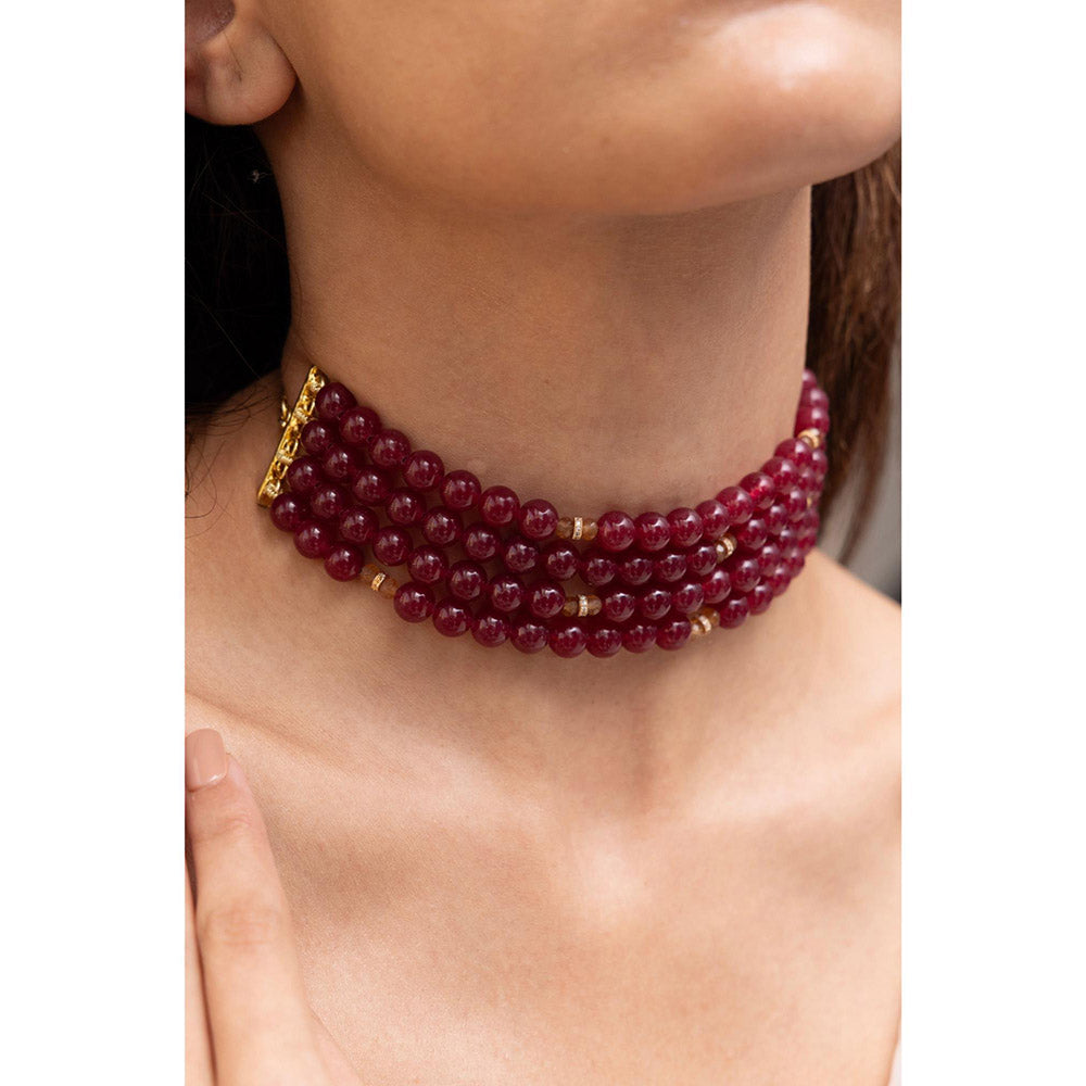Joules By Radhika Saavi Maroon Multi-Strand Choker
