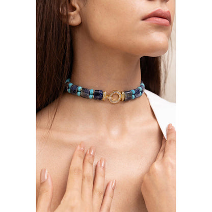 Joules By Radhika Mayra Blue Beads Stone Studded Choker