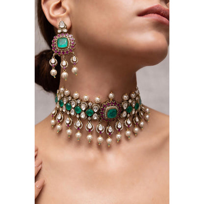 Joules By Radhika Liora Multi-Color Kundan Pearl Choker Set