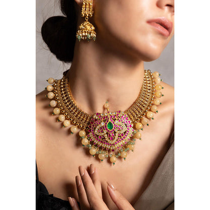 Joules By Radhika Harvi Multi-Color Kundan Necklace Set
