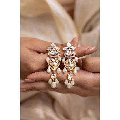 Joules By Radhika Elaris White Kundan Pearl Earrings