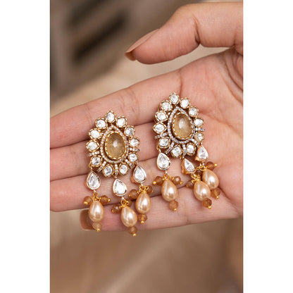Joules By Radhika Sharvi Beige Kundan Drop Earrings
