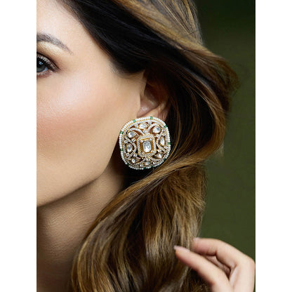 Joules By Radhika White Emerald Bloom Polki Stud Earrings