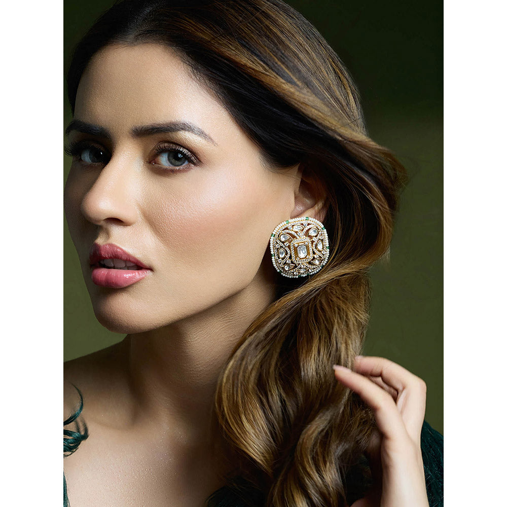 Joules By Radhika White Emerald Bloom Polki Stud Earrings