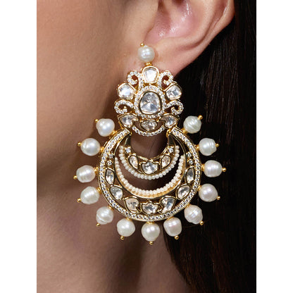 Joules By Radhika White Sovereign Pearl Chandbali Earrings