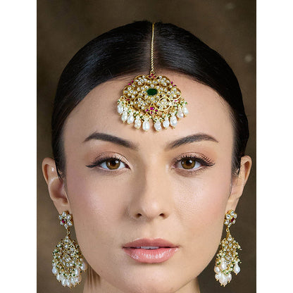 Joules By Radhika Multi-Color Royal Bloom Kundan Maang Tikka