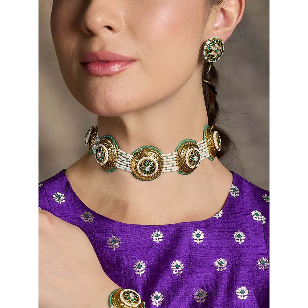 Joules By Radhika Multi-Color Emerald Bloom Choker
