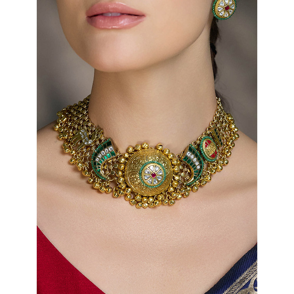 Joules By Radhika Green Heer Mahal Kundan Necklace
