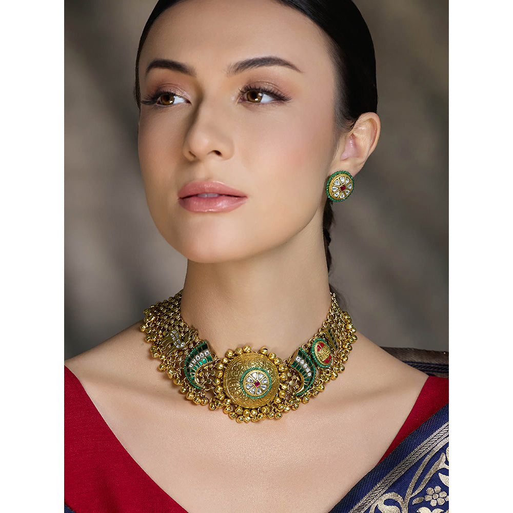 Joules By Radhika Green Heer Mahal Kundan Necklace