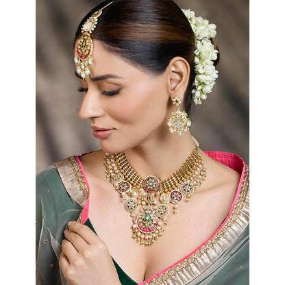 Joules By Radhika Multi-Color Royal Crimson Cascade Necklace with Earrings