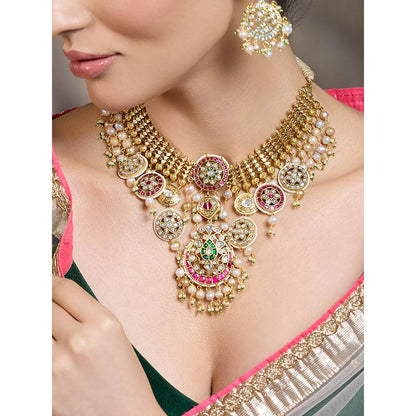 Joules By Radhika Multi-Color Royal Crimson Cascade Necklace with Earrings