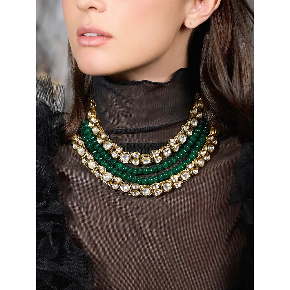 Joules By Radhika Regal Aura Green Polki Necklace