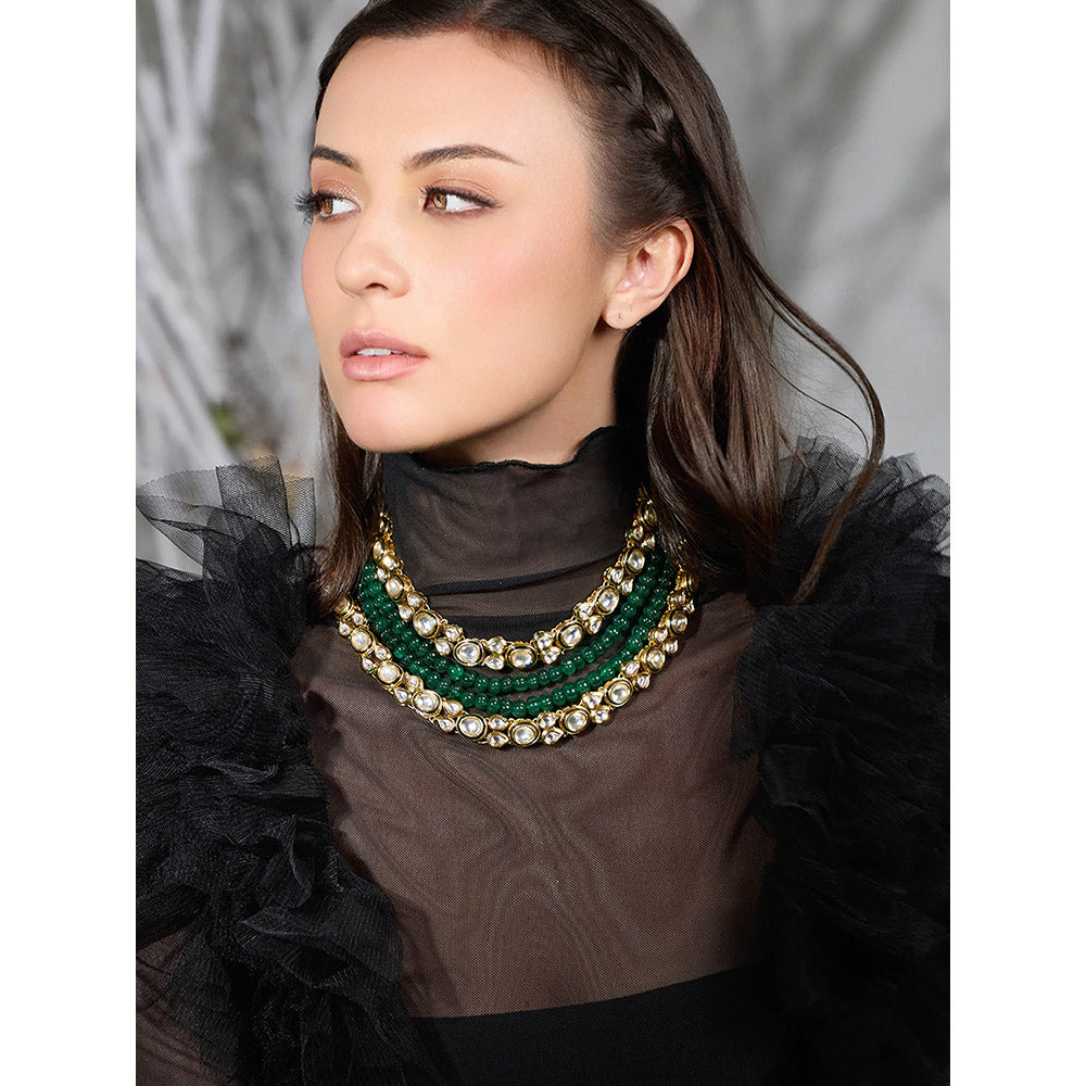 Joules By Radhika Regal Aura Green Polki Necklace