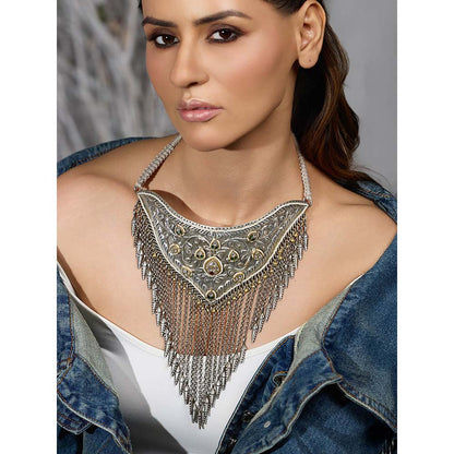 Joules By Radhika Multi-Color Shadow Grace Oxidized Necklace