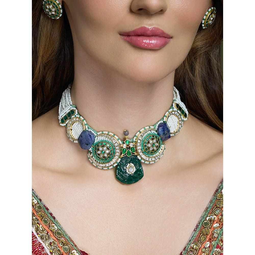 Joules By Radhika Multi-Color Samar Beads Necklace with Earrings