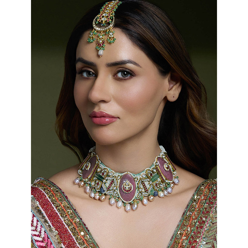 Joules By Radhika Multi-Color Zareen Polki Bridal Necklace