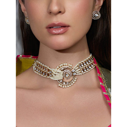 Joules By Radhika White Golden Grace Bridal Necklace with Earrings
