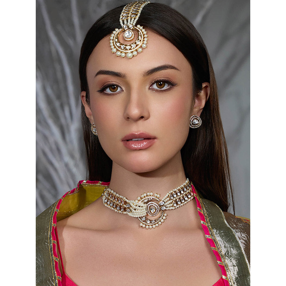 Joules By Radhika White Golden Grace Bridal Necklace with Earrings