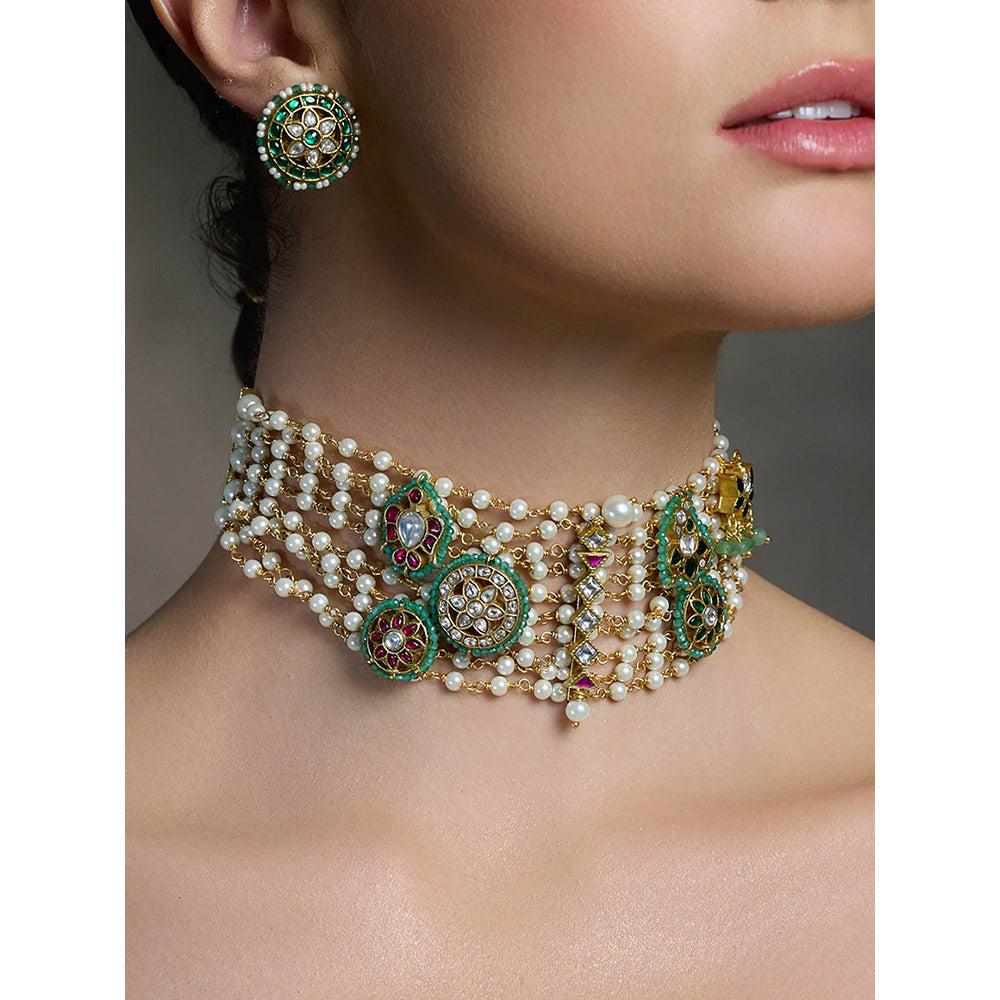 Joules By Radhika Multi-Color Regal Pearl Necklace with Earrings