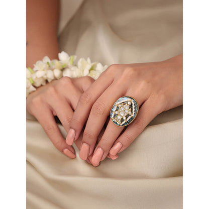 Joules By Radhika White Royal Bloom Enamel Ring