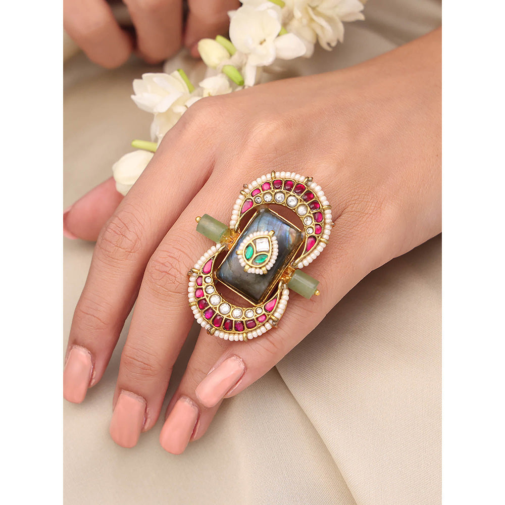 Joules By Radhika Multi-Color Meenakari Royale Ring