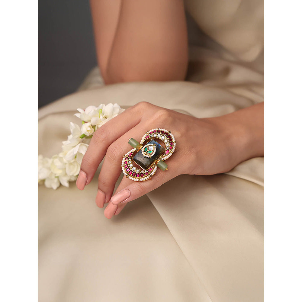Joules By Radhika Multi-Color Meenakari Royale Ring