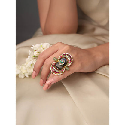 Joules By Radhika Multi-Color Meenakari Royale Ring