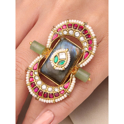 Joules By Radhika Multi-Color Meenakari Royale Ring