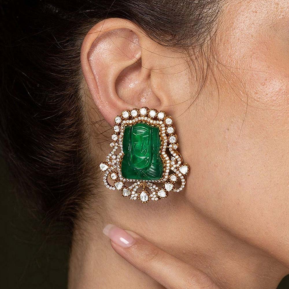Joules By Radhika Carved Jade Stud Earrings