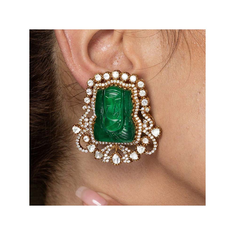 Joules By Radhika Carved Jade Stud Earrings