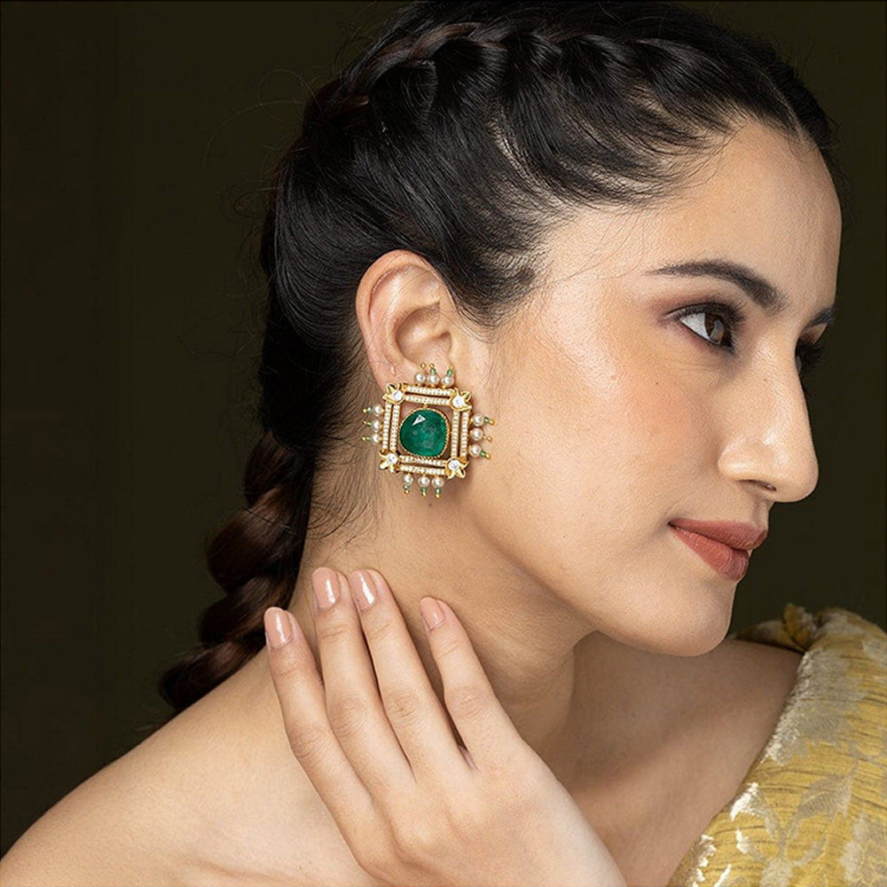 Joules By Radhika Emerald Square Stud Earrings