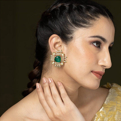 Joules By Radhika Emerald Square Stud Earrings