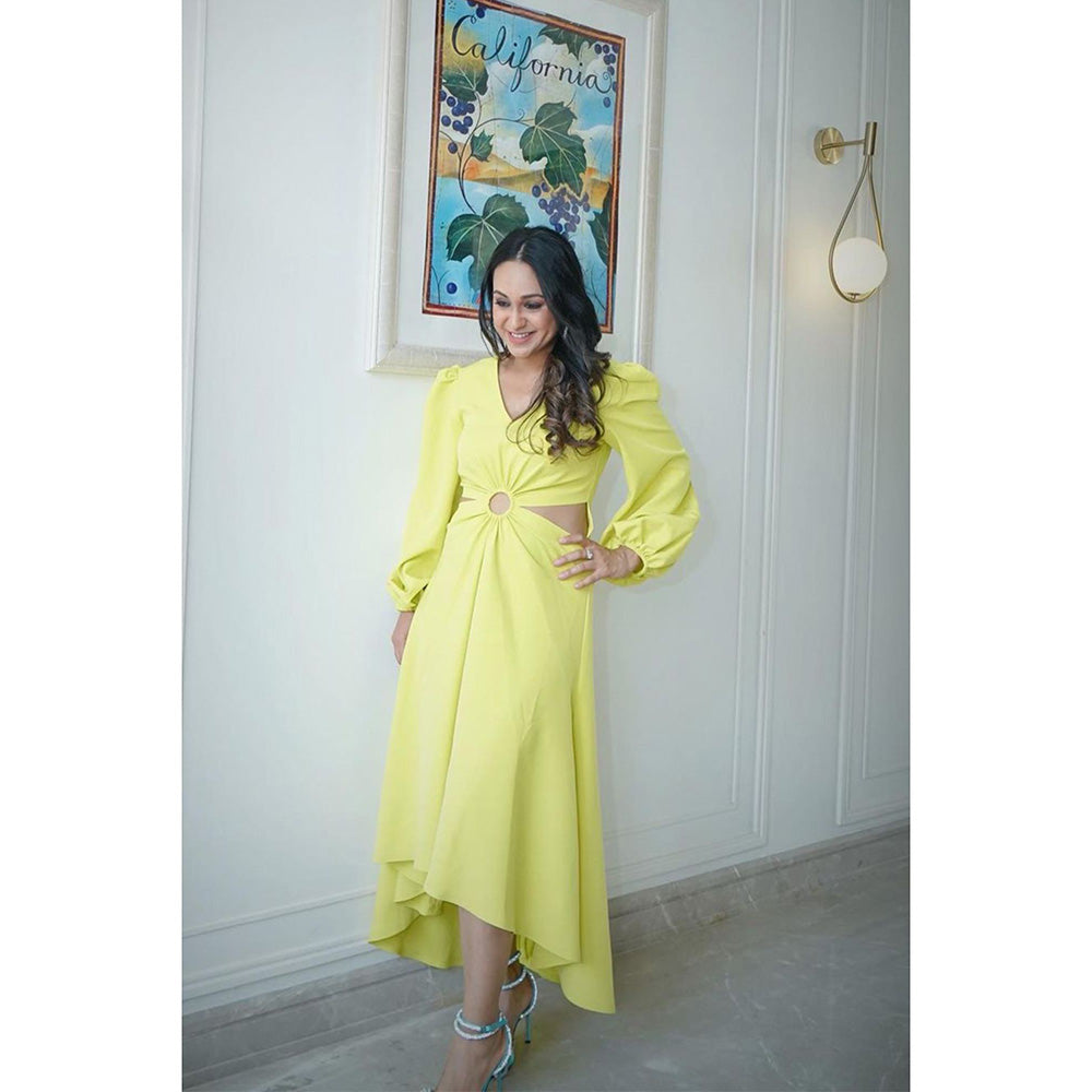 Juhi Nanda Lime Green Cut Out Dress