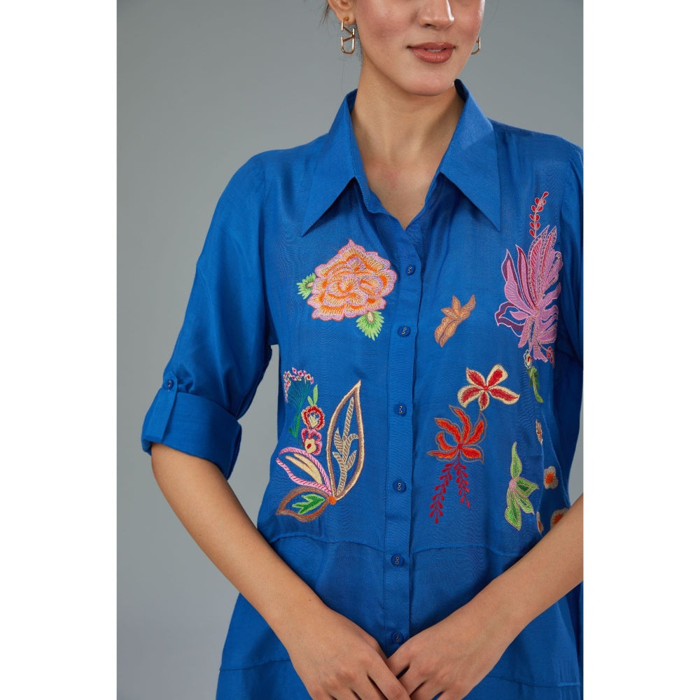 Kahani Lush Blue Embroidered Shirt