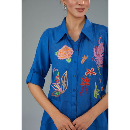 Kahani Lush Blue Embroidered Shirt