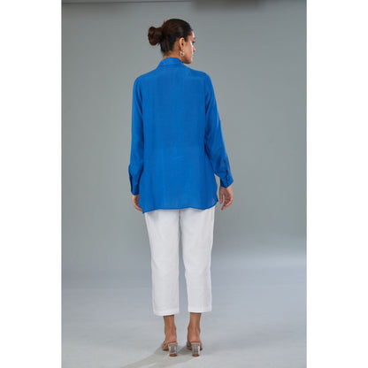Kahani Lush Blue Embroidered Shirt
