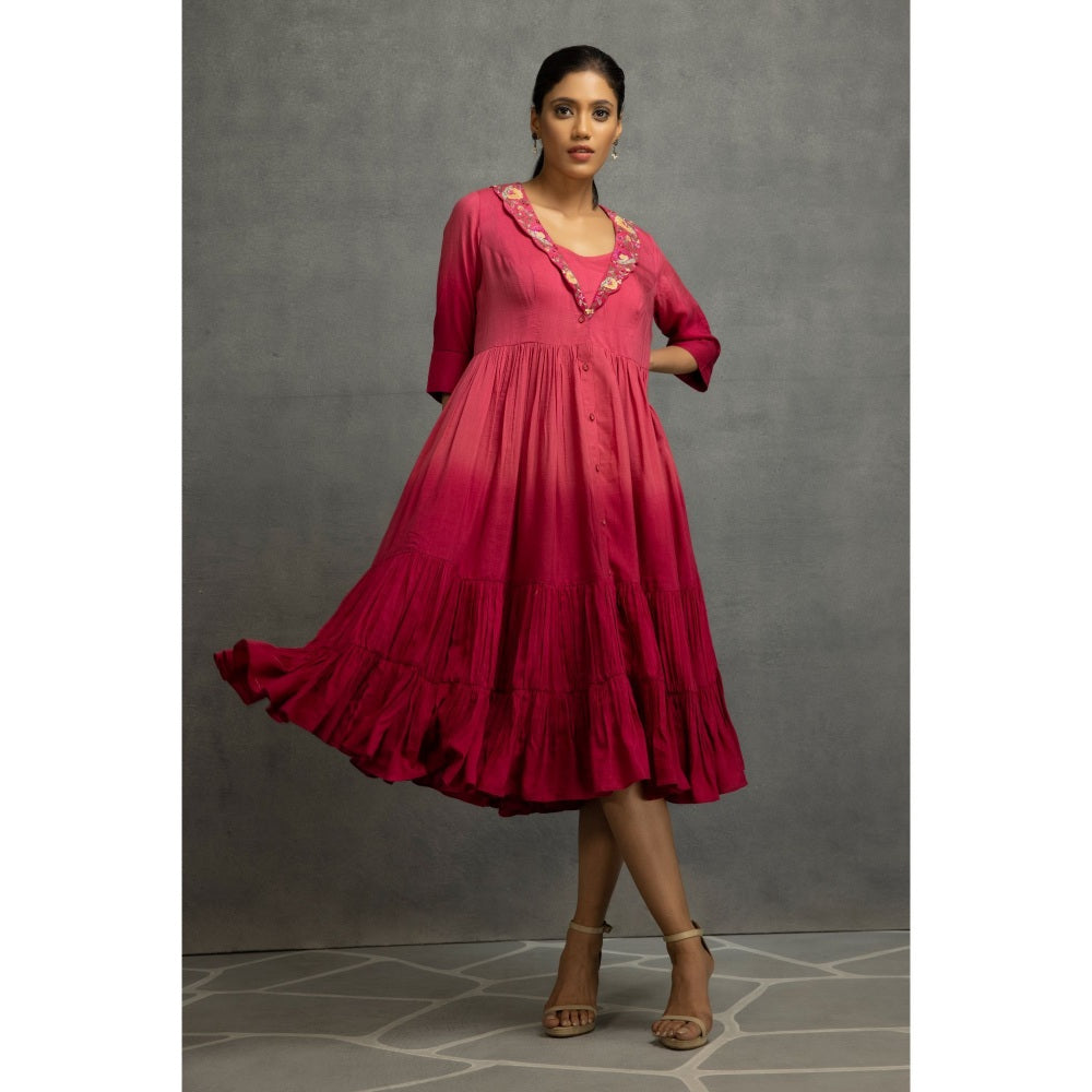 Kahani Lush Ombre Pink Dress with Slip (Set of 2)
