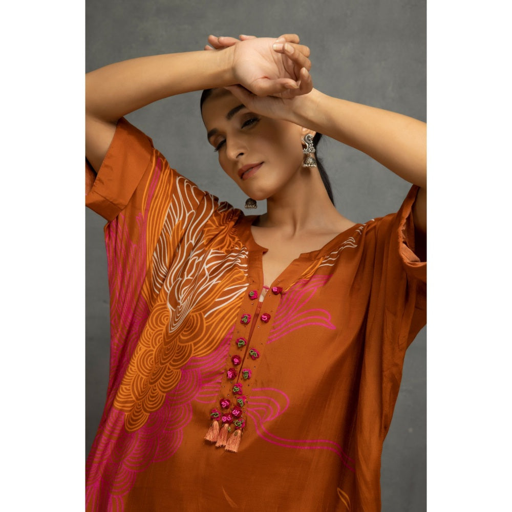 Kahani Lush Brown Printed Dress