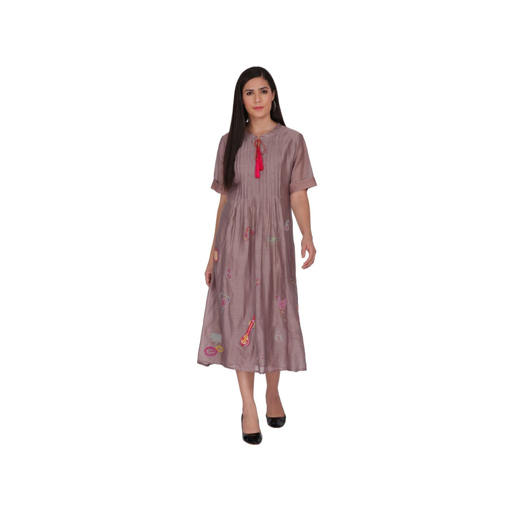 Kahani Lush Brown Chandreri Dress With Embroidery