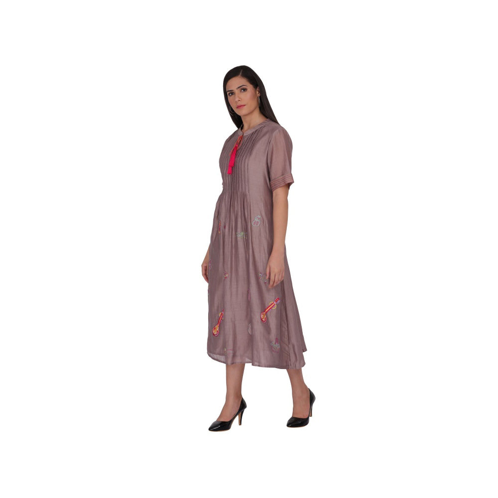 Kahani Lush Brown Chandreri Dress With Embroidery