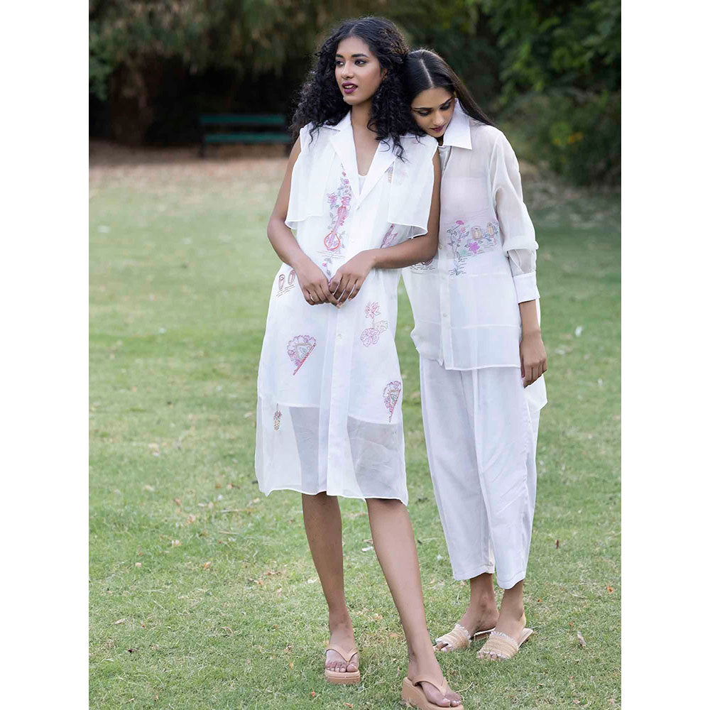 Kahani Lush White Organza Dress with Slip (Set of 2)