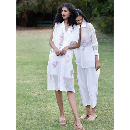 Kahani Lush White Organza Dress with Slip (Set of 2)