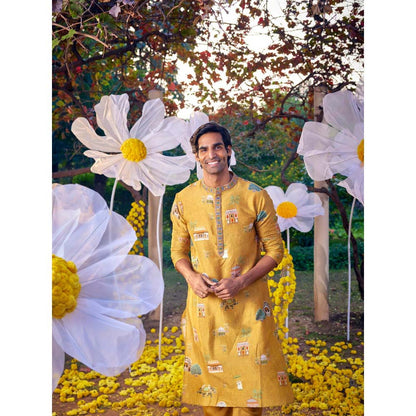 KALISTA Mustard Arnav Kurta with Churidar (Set of 2)