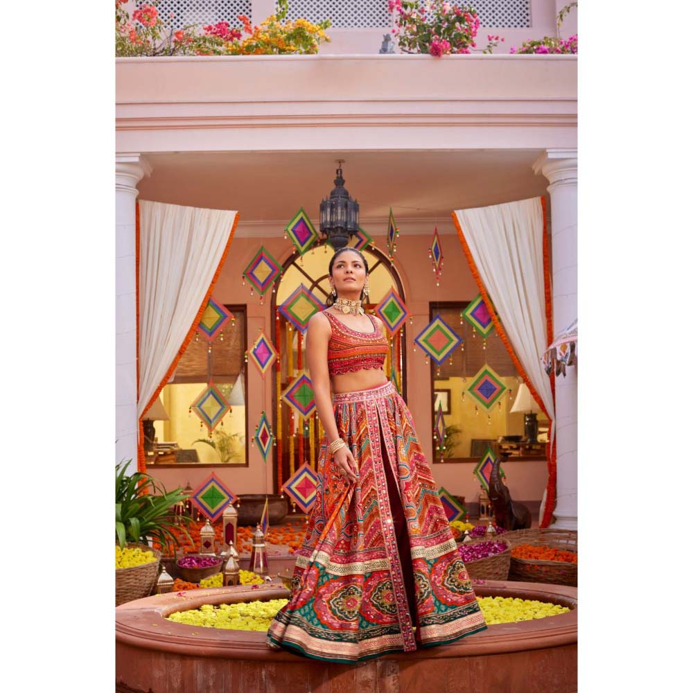 KALISTA Multi-Colour Gulnar Lehenga with Blouse (Set of 2)