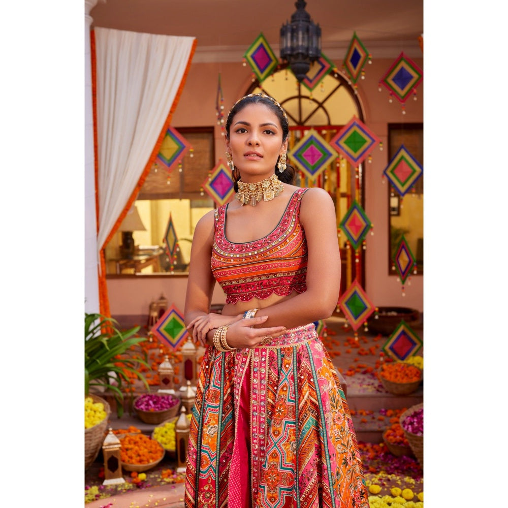 KALISTA Multi-Colour Gulnar Lehenga with Blouse (Set of 2)