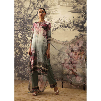 KALISTA Sage Green Kurta with Pant and Dupatta (Set of 3)