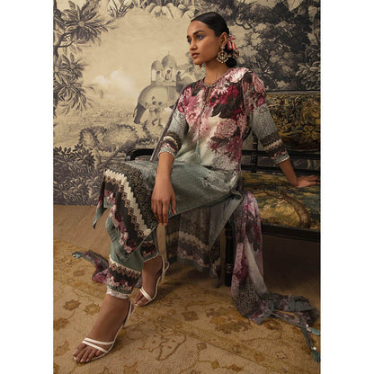 KALISTA Sage Green Kurta with Pant and Dupatta (Set of 3)