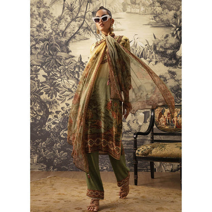 KALISTA Olive Green Kurta with Pant and Dupatta (Set of 3)